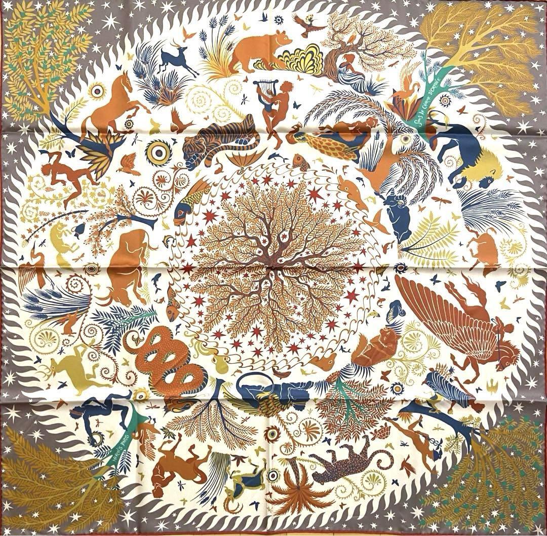 【美しい♪】HERMES ダブルフェイス Sous le Charme d'Orphee Hermès Silk Scarf Sous le Charme d'Orphée-90cm Double Face