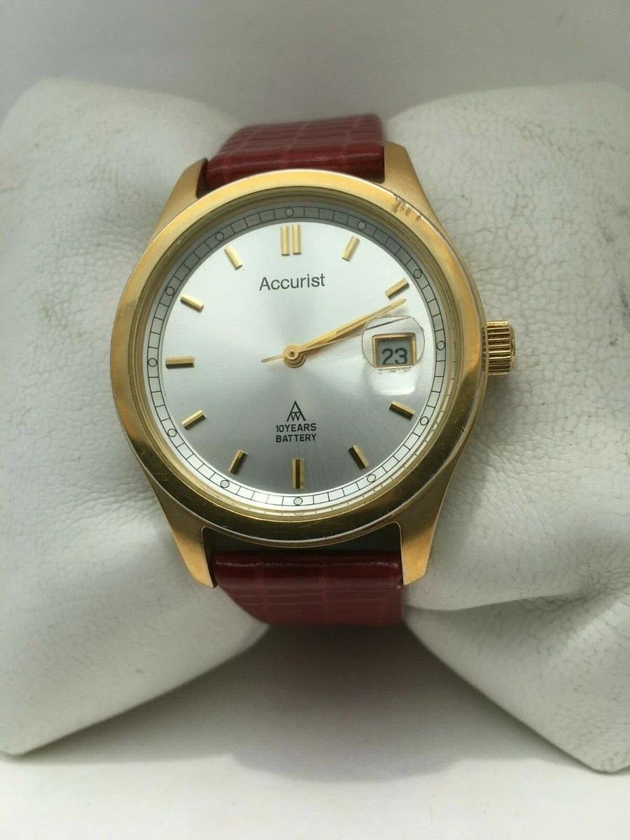 Accurist Mens 50 MT WR Calendar Gold Plated Leather Strap Watch MS075S eBay