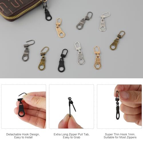 Zipper Pull Ersatz für kleine Löcher, 10 Stück abnehmbarer dünner Reißverschluss - Bild 4 von 6