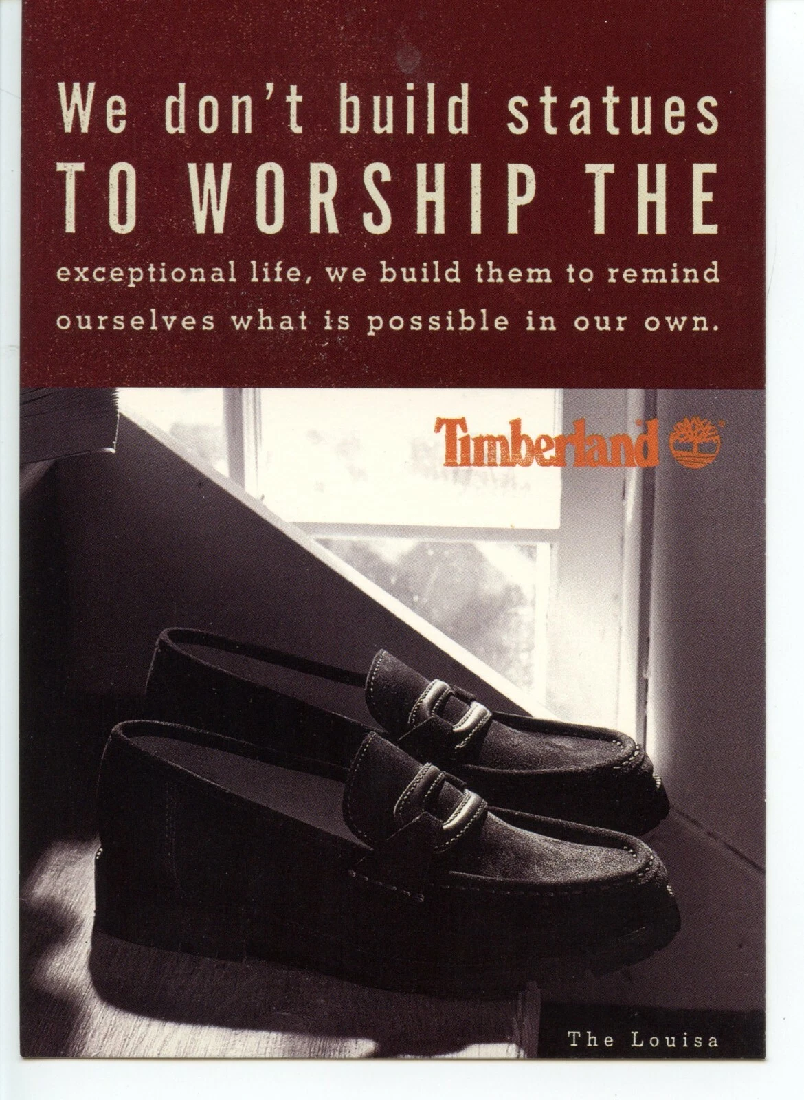 Timberland Shoes Loafers Opinion on Building Statues 1998 Advertising Postcard