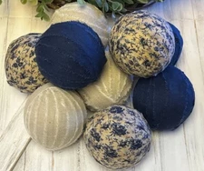 9 fabric rag balls vintage style bowl filler farmhouse decor floral beige blue