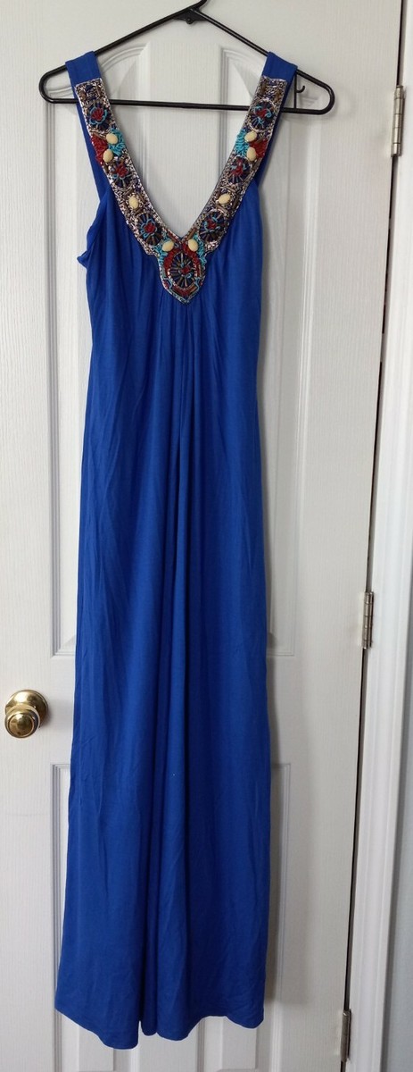 Anthropologie Dresses | Anthropologie Bordeaux Bohemian Beaded Maxi Dress | Color: Blue | Size: S | Letg727'S Closet