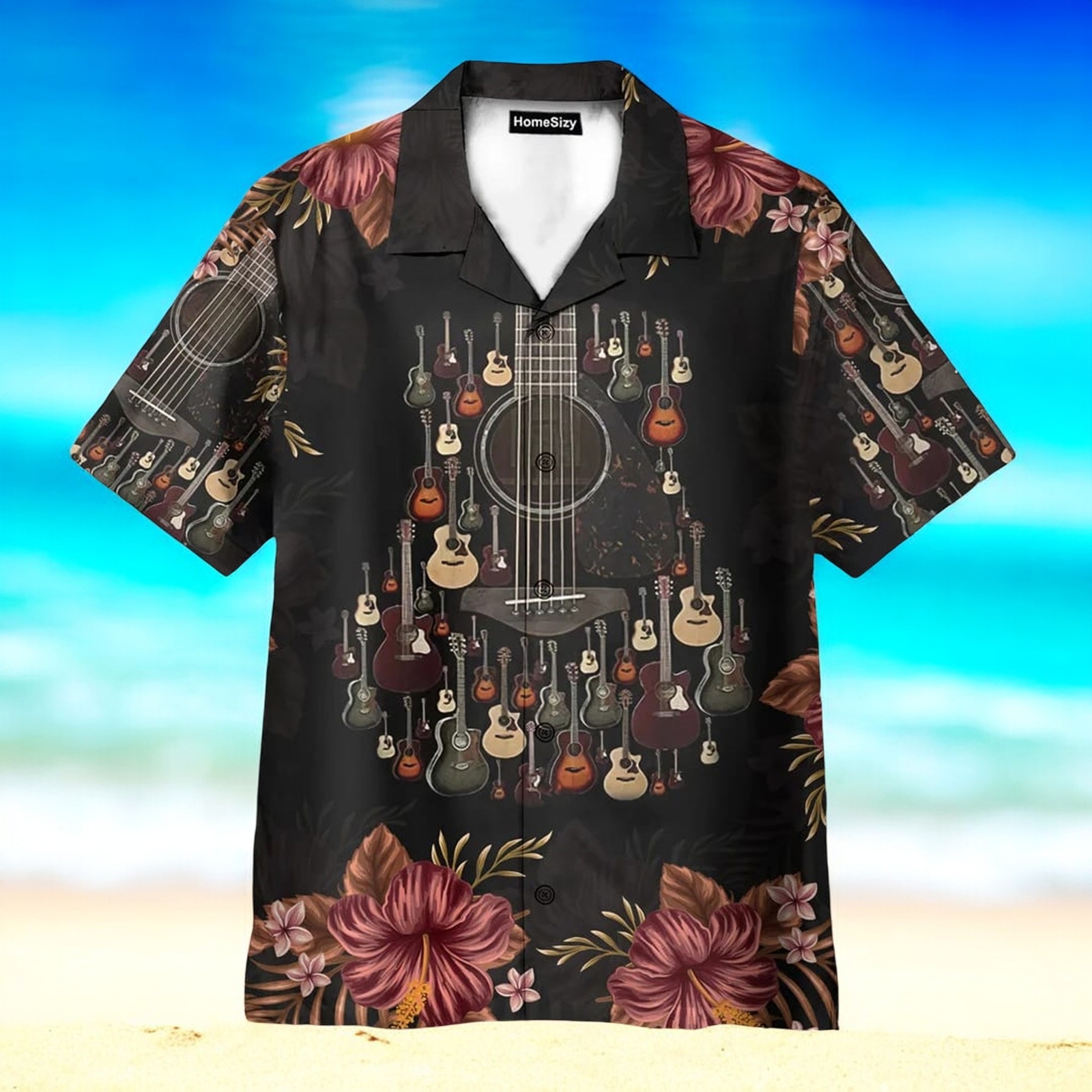Stylish Hawaiian Shirt Featuring Vibrant Acoustic Guitars Design for Casual Comfort