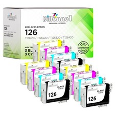T126 Fits Epson T126 Black Cyan Magenta Yellow Ink 1261 1262 1263 1264 WorkForce