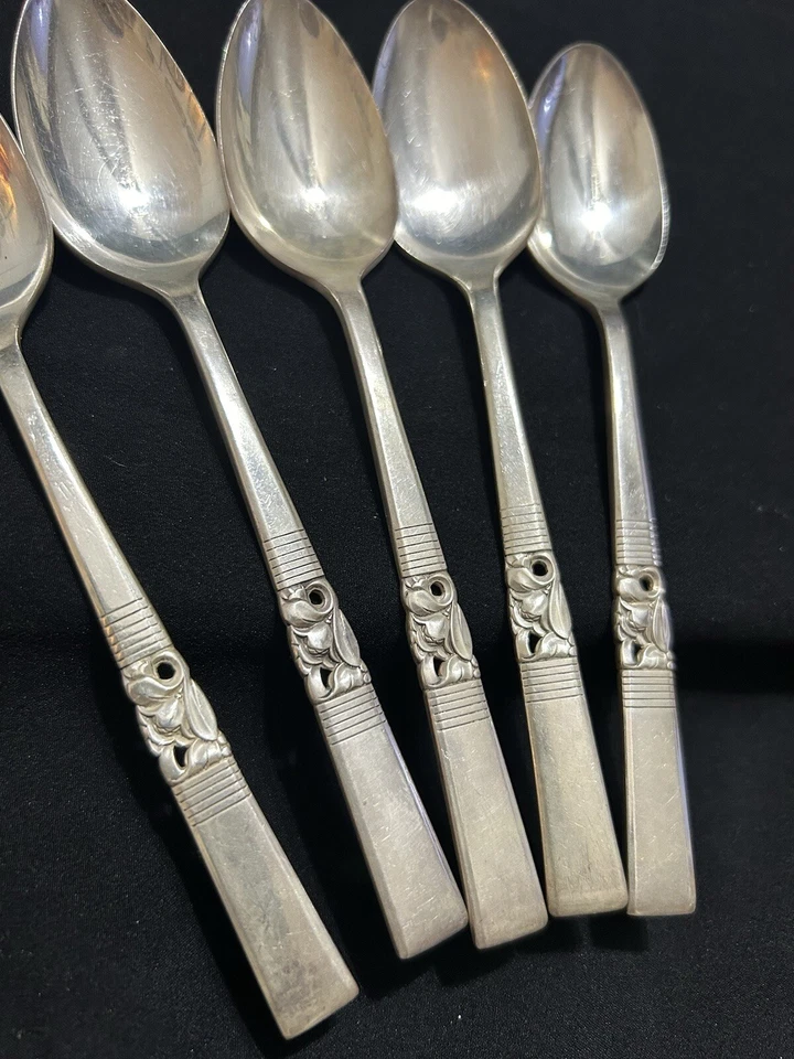 5 colheres de chá Oneida Morning Star 6” colheres de sobremesa meados do século 1948 comunidade - Imagem 2 de 4