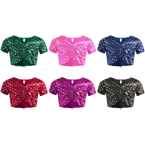 Kids Girls Tops Floral Print Crop Top Theme Blouse Satin T-shirt Beach Tee Vest