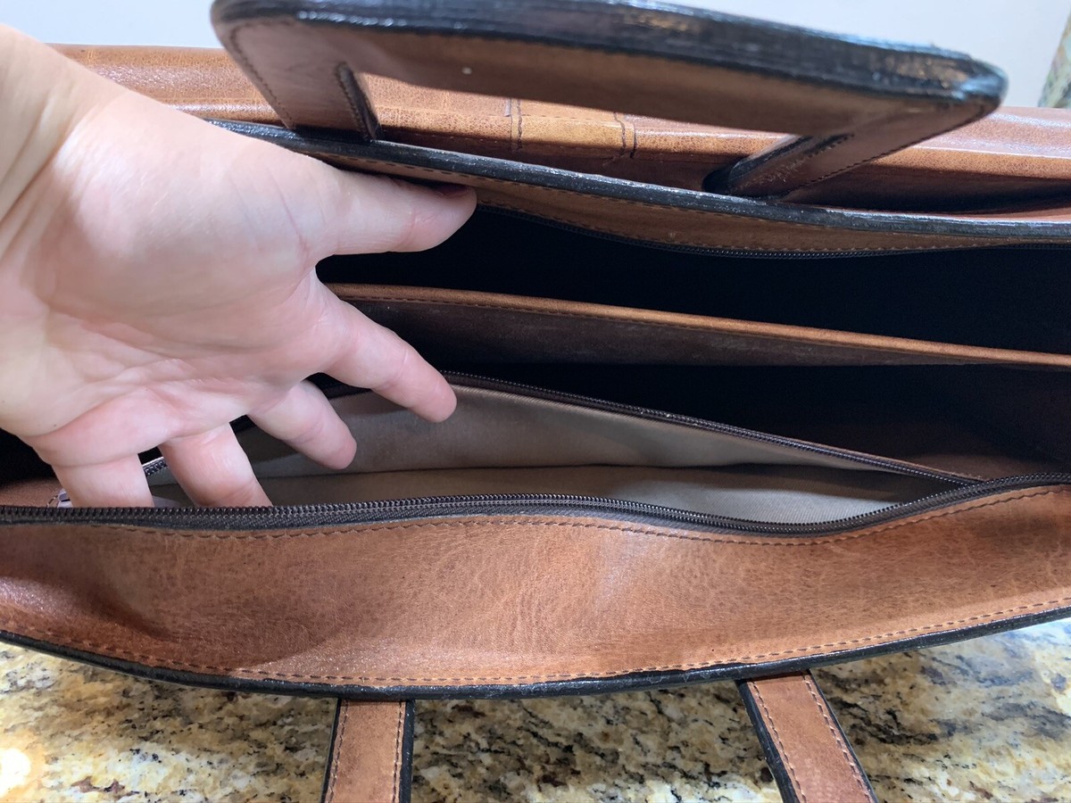 Yamani Leather Brown Leather Laptop Portfolio Briefcase Messenger Bag View 3