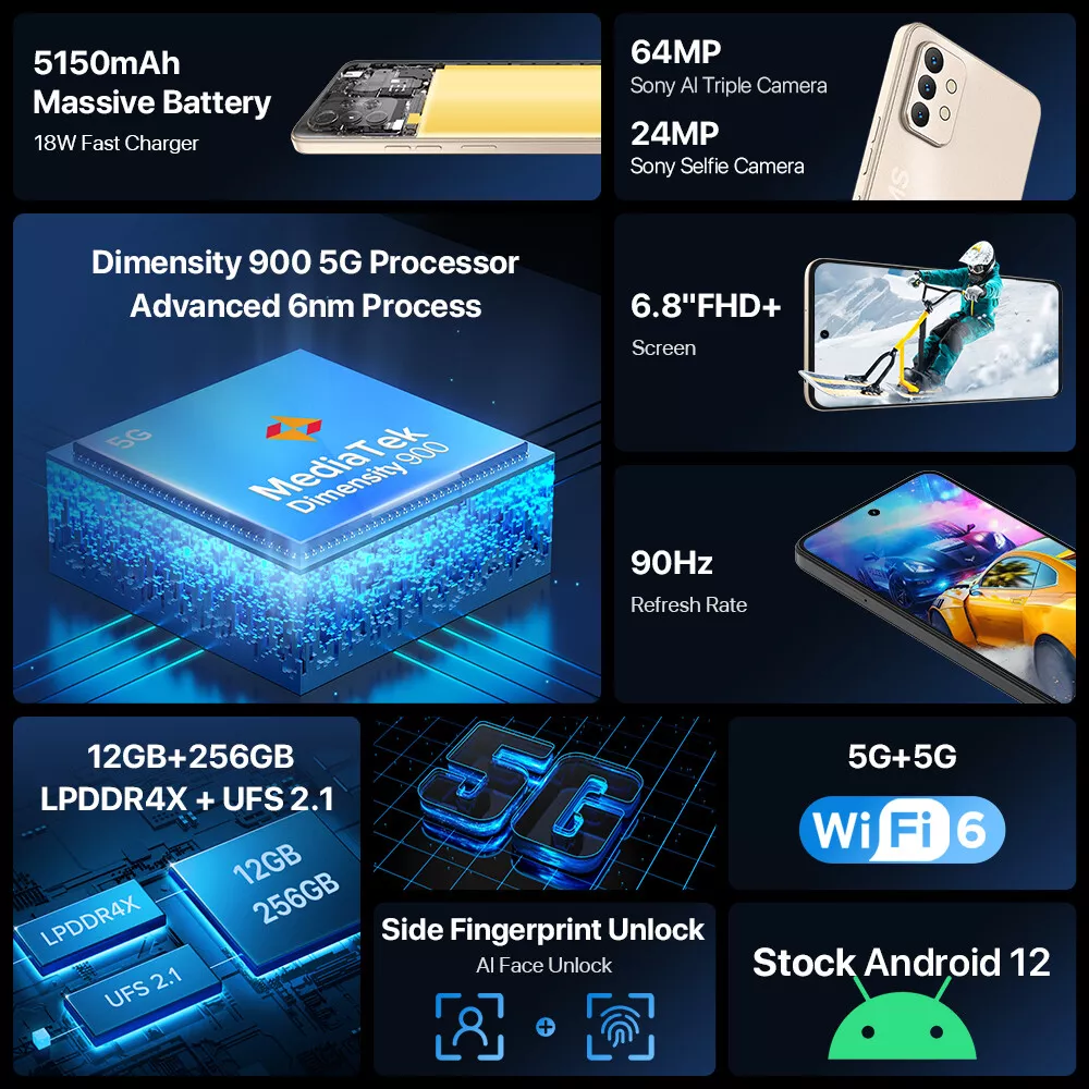 UMIDIGI A13 Pro Max 5G 12+256GB 6.8'' 64MP Triple Camera 5G Dual SIM Android 12