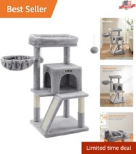 Multi-Level Cat Condo with Wide Perch for Chubby Cats - Plush Light Gray Design