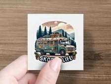 Vintage Bus Adventure Sticker – Skoolie Life Travel Decal, Camping Laptop Vinyl
