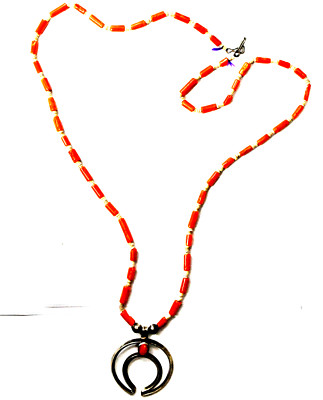 Sterling Sandcast Naja Sandcast Coral Clip 49mm Pendant 5mm Bead Necklace 31''