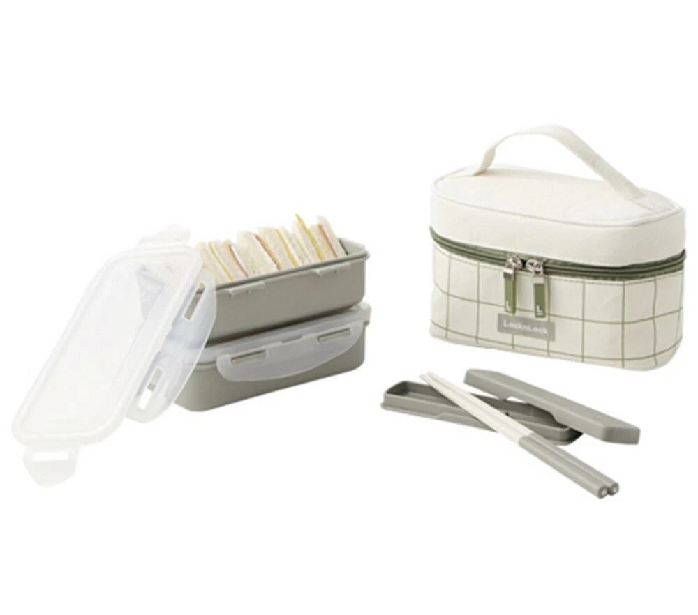 LocknLock 2 Layers Lunch Box Set Food container with Bag and Chopsticks Set