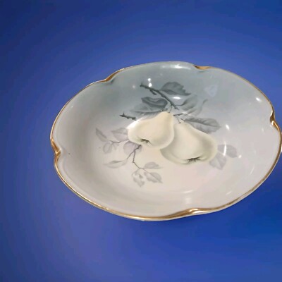 Antique J&C Louise Bavaria Hand Painted Blue Porcelain Bowl With Pears