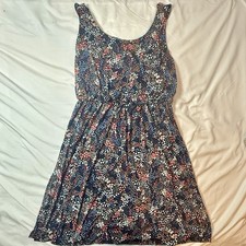 Kaileigh Navy Multicolor Floral Knit Sundress Cross Back Sleeveless Size L