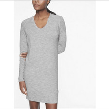 Athleta Nirvana Sweatshirt Dress Gray V Neck Long Sleeve Size S Stretch Soft