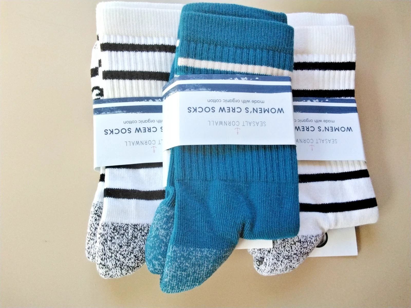 New Seasalt 3 x Pairs Ladies Comfort Crew Socks Cushioned Org Cotton £29.85 RRP