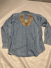 Vintage 90s Official Harley-Davidson Denim Firebird Overshirt/Jacket - Size: L