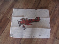 Vintage RED AIRPLANE RUG Or WALL HANGING Latch Hooking CANVAS - 1970's