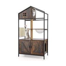 PETSITE Cat Litter Box Enclosure with Condo, Metal Framed Industrial Hidden L...