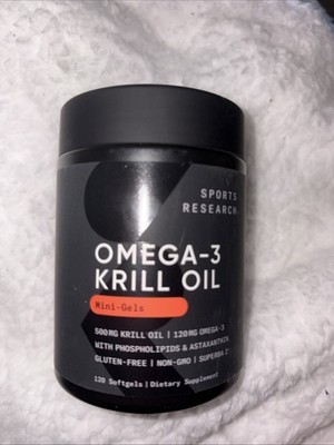 Sports Research Omega 3 Krill Oil New Sealed 120 softgels Exp 11/2028