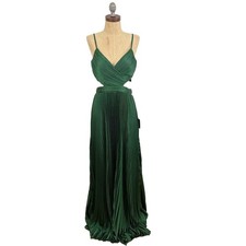LULUS Got the Glam Pleated Cutout Maxi Dress S Emerald Green Formal Prom NWT B39