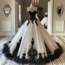 Black White Gothic Victorian Wedding Dresses Sweetheart Lace-up Corset Applilque