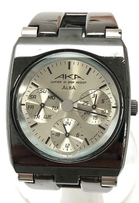 Vintage ALBA AKA V33J-6B90 Quartz Watch Black Case Black Bracelet Multi Dial