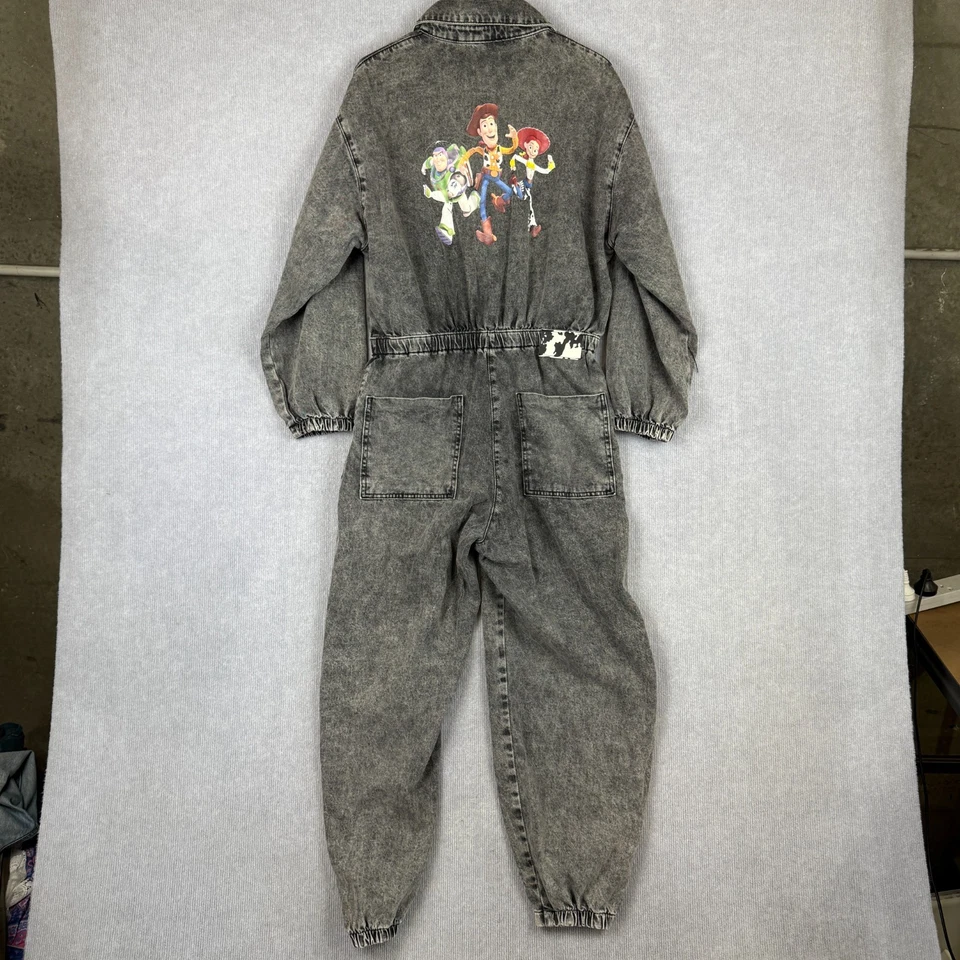 Zara Toy Story Jumpsuit Womens Large Grey Denim Graphic Print Elastic Waist - image 4 of 4