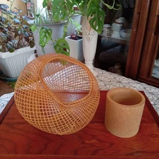 Japanese Bamboo Basket Flower Vase Ikebana Hanaire Hanakago D-0221