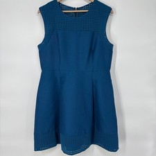 J.Crew Womens Silk Blend Fit Flare Dress Size 14 Laser Cut Large Pleat Preppy