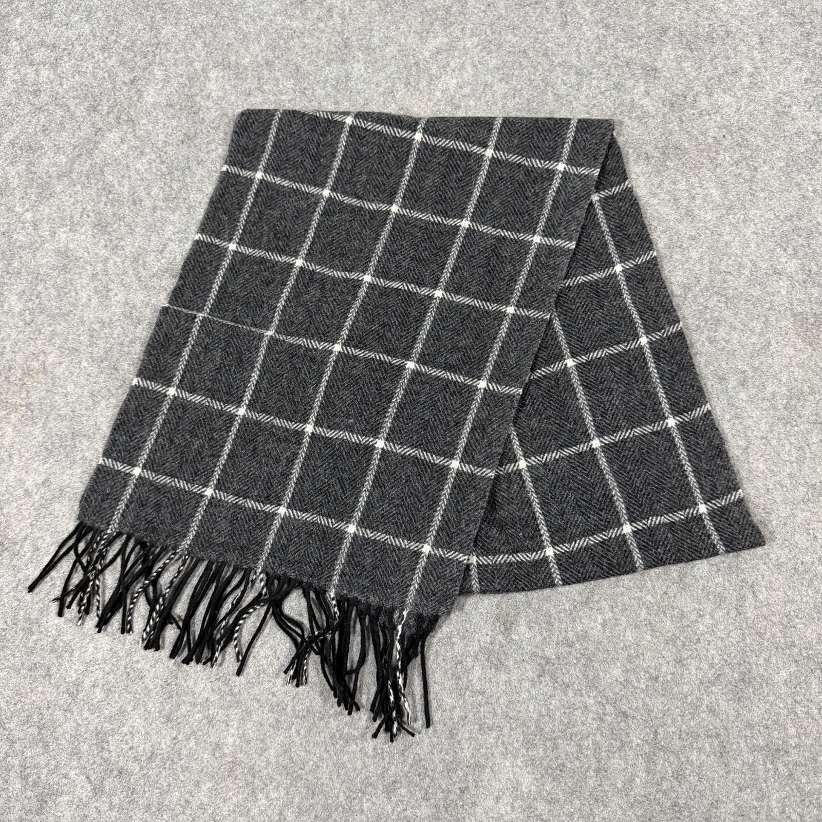Via Condotti Roma Italy-Made Stretch Scarf Wrap Men’s Gray Wide Check 100% Wool