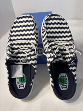 Hey Dude Wendy Slip Terry Stripe Navy Blazer Egret Mules Shoes Womens 8 New