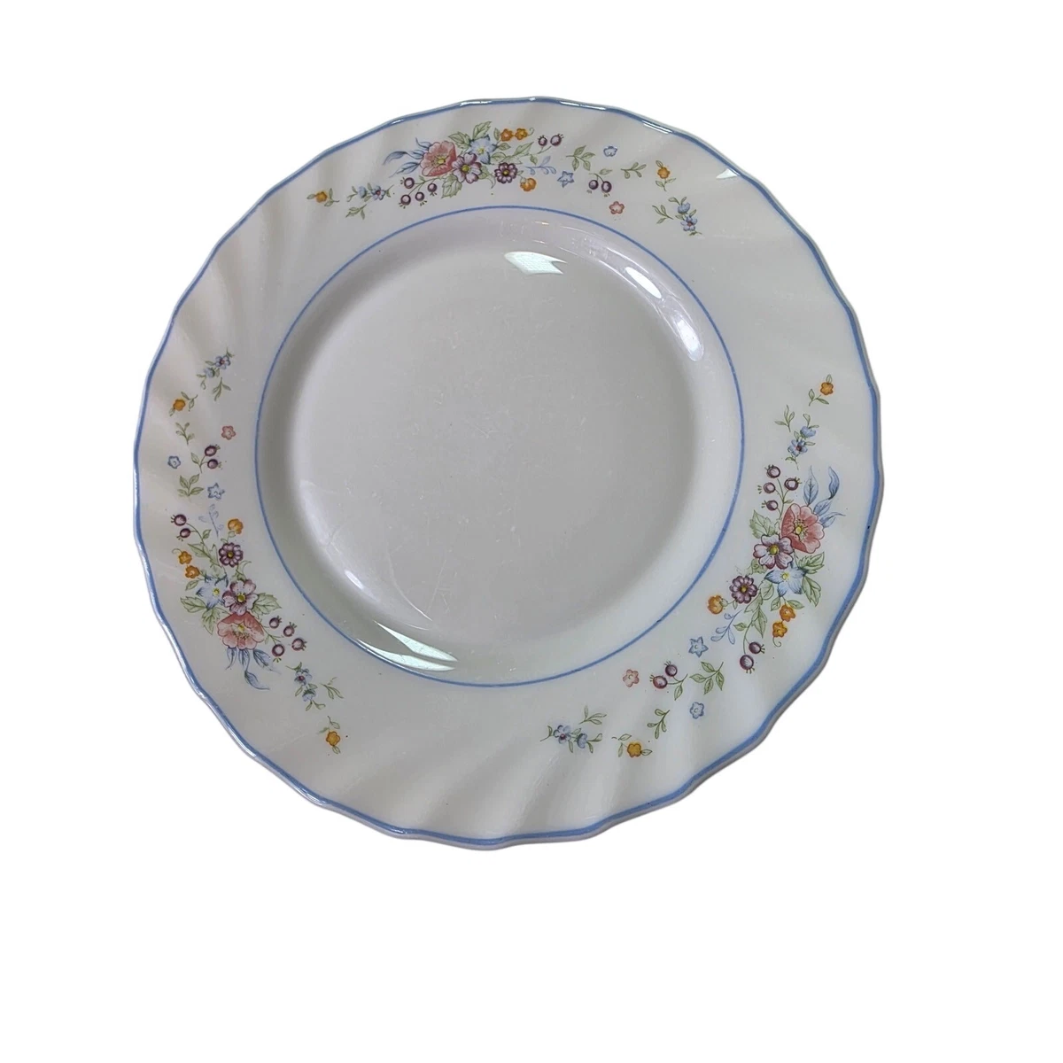 Lot De 6 Assiettes Creuses Vintage Arcopal - Modèle Victoria - Motif Fleurs - En Verre - Bon état