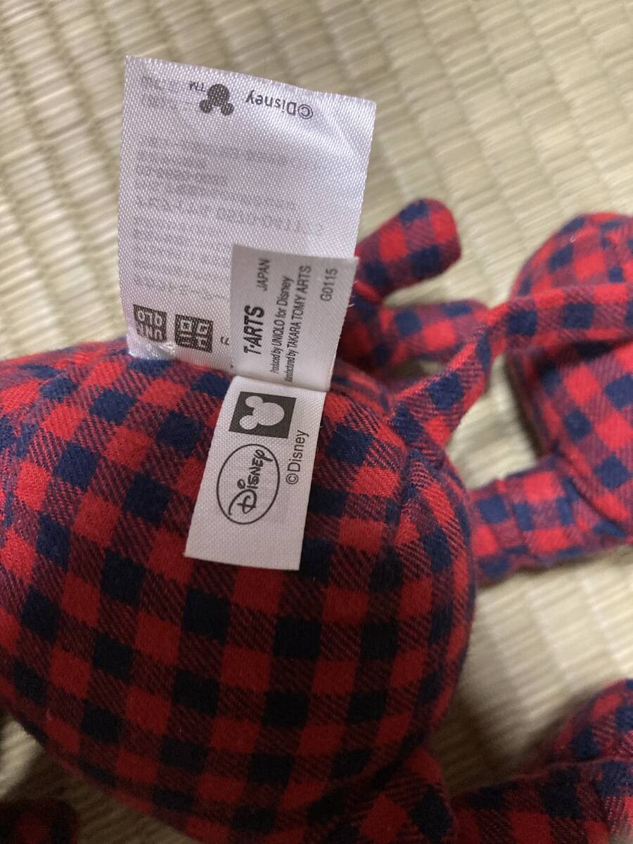 Mickey plush toy, UNIQLO, shaped, outer red, check, rare thumbnail 6