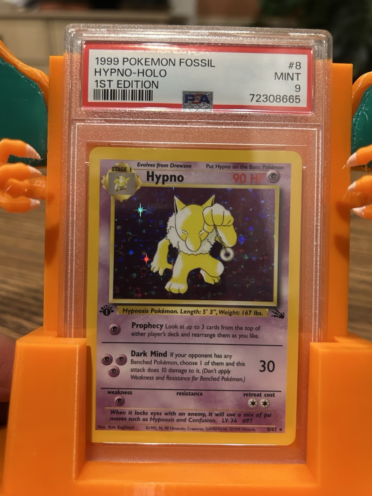 1999 Pokémon TCG WOTC Hypno 1st Edition Fossil Holo Rare Card 8/62 PSA 9 Mint