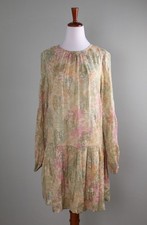 ANN TAYLOR LOFT NWT 99 Metallic Floral Shirred Slip Lined Dress Size XS