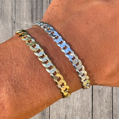 7 mm flaches Panzerarmband - echtes massives 925 Sterling Silber oder 14 Karat Gold Vermeil