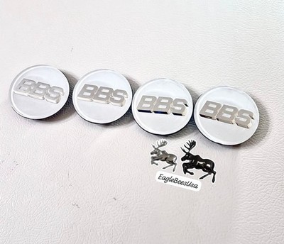 4 SET BBS CENTER CAPS 70MM 3 TABS 56.24.073 ROYAL SILVER ON WHITE 3D LETTERING. 