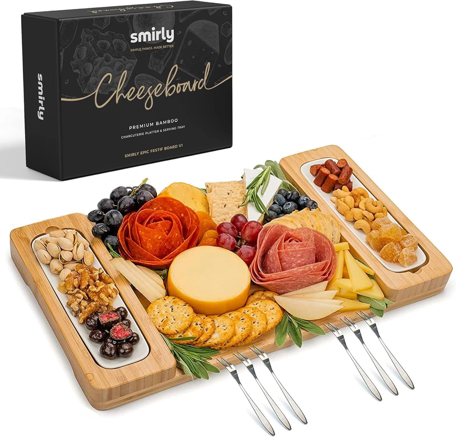 Charcuterie Boards Set - Large Bamboo Cheese Board Set - House Warming Gifts ...