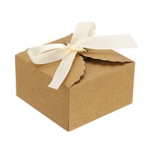 Party Favor Candy Box with Ribbons, (3.5 x 3.5 x 2", Leather Color)(12Pcs)