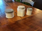 Lot of 3 Vintage Milk Glass COSMETIC & MEDICINE JARS  WITH LIDS Elcaya, Larkin