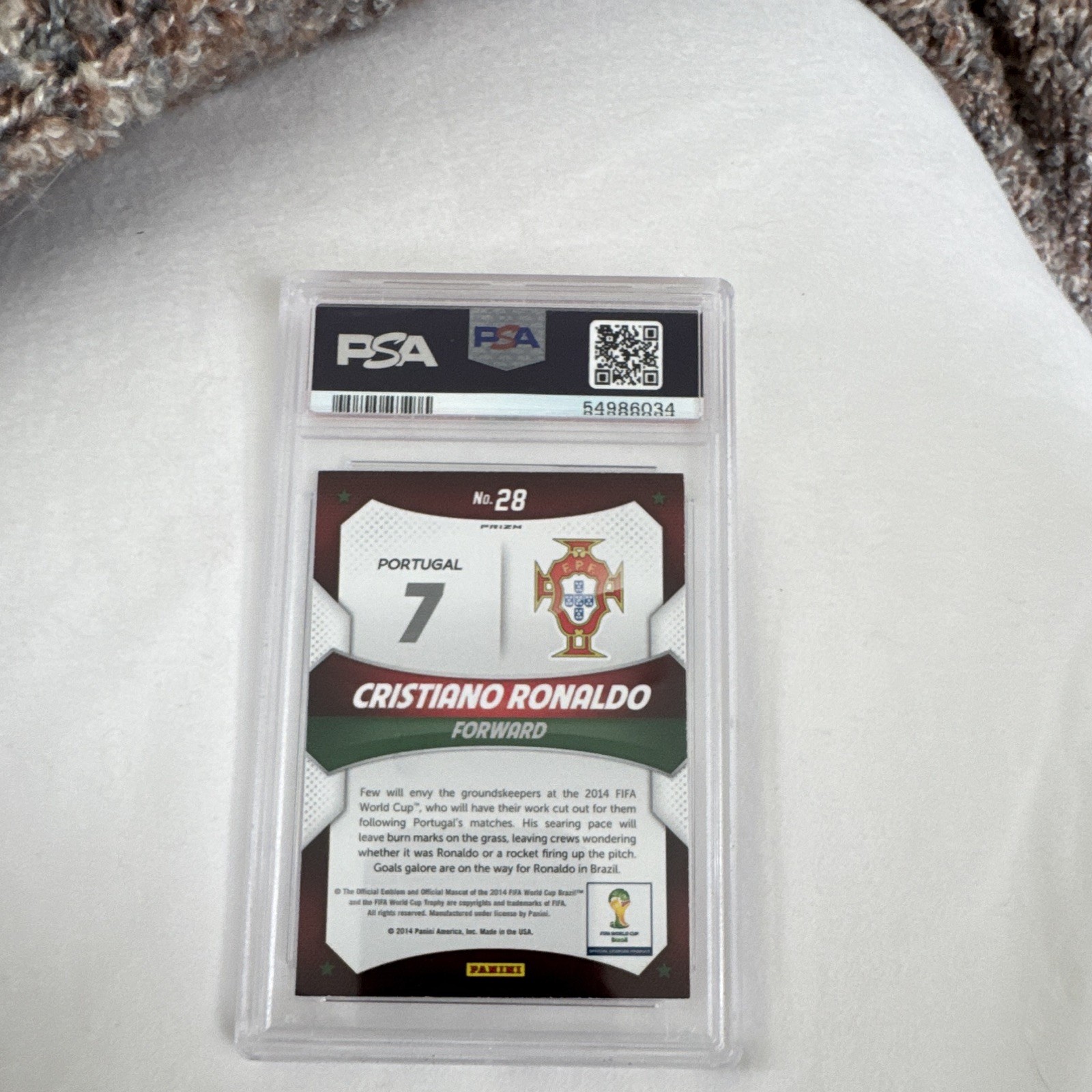 Panini 2014 Prizm World Cup Cristiano Ronaldo #28 Portugal Blue & REDWAVE PSA 9 view 3