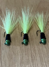 Three hand tied 1/32 crappie and bluegill jigs