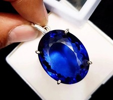 Certified 29CT Natural Blue Sapphire Oval Cut Gemstone 925 Solid Silver Pendant