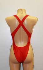 Women One piece Leotard 203-13 Bottom Half Closed Open Back Red Spandex Size L