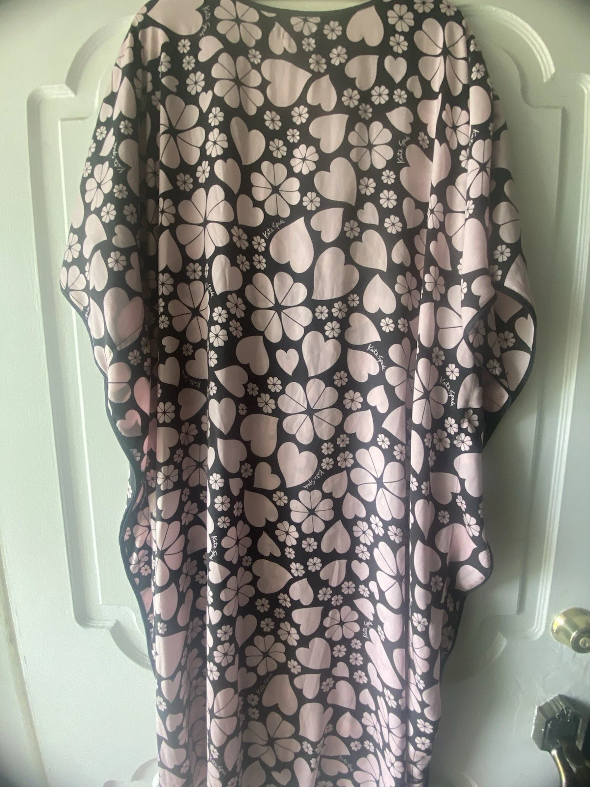 Camicia da notte Kate Spade New York quadrifoglio cuore tessuto caftano nero rosa taglia M L