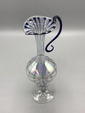 Schöner Murano Glas Kelch Vase Alt Handarbeit Blau Irisierend vintage