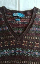 RALPH LAUREN Knit Vest (Thin) smal holes  Fair Isle Pattern L Wool brown Used