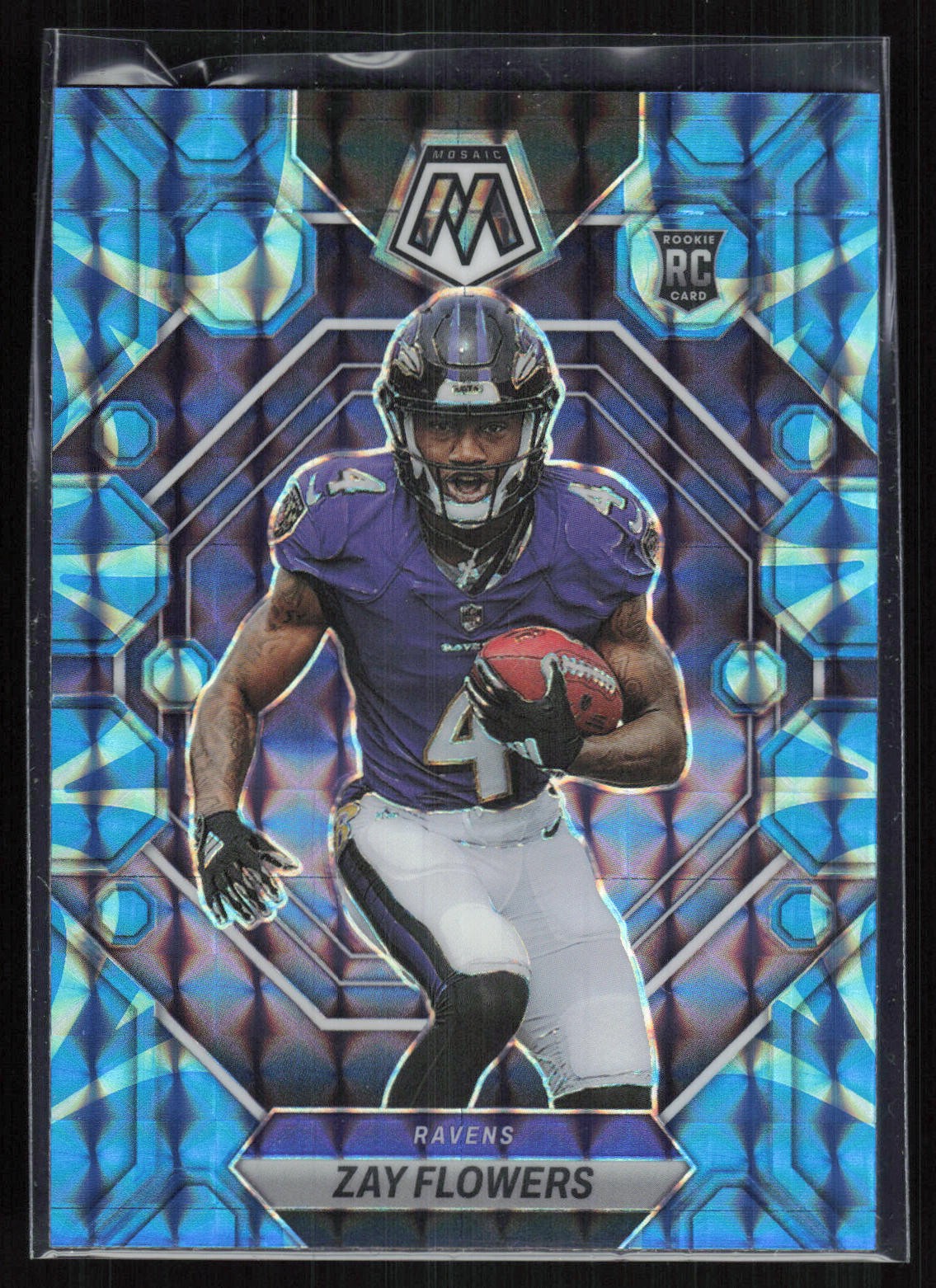 Zay Flowers 2023 Panini Mosaic #380 Reactive Blue Mosaic RC Baltimore Ravens