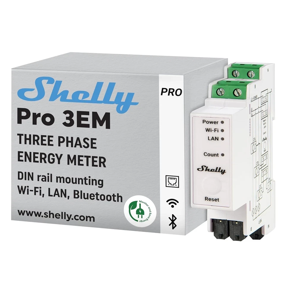 Shelly Pro 3EM 120A 3-Phasen Energiezähler LAN WLAN Bluetooth